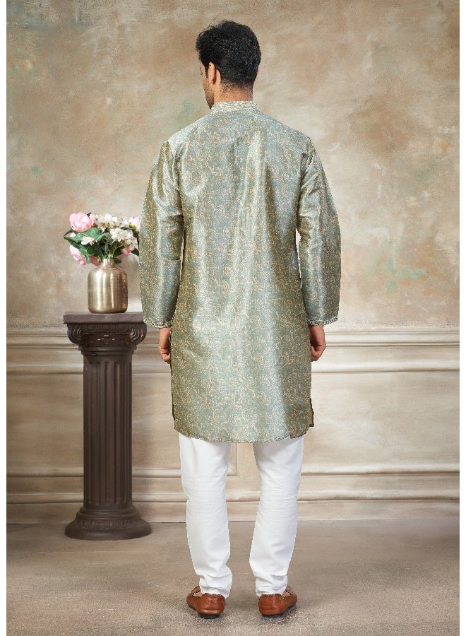 OUTLUK Green Premium Silk Kurta for Men - Image 2